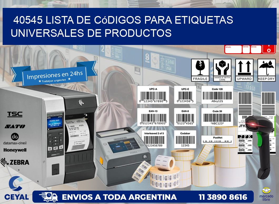 40545 Lista de códigos para etiquetas universales de productos