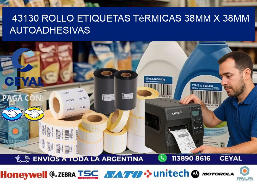 43130 Rollo Etiquetas Térmicas 38mm X 38mm Autoadhesivas