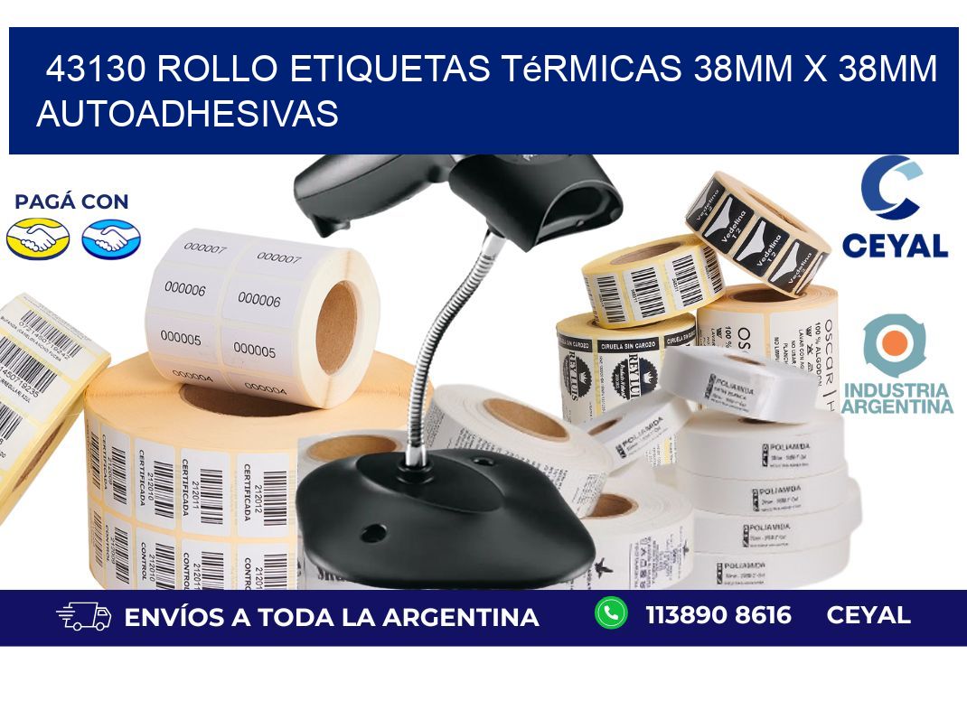 43130 Rollo Etiquetas Térmicas 38mm X 38mm Autoadhesivas