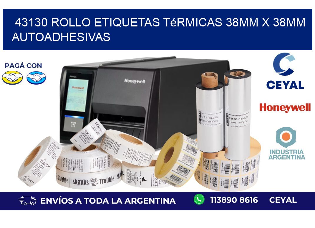 43130 Rollo Etiquetas Térmicas 38mm X 38mm Autoadhesivas