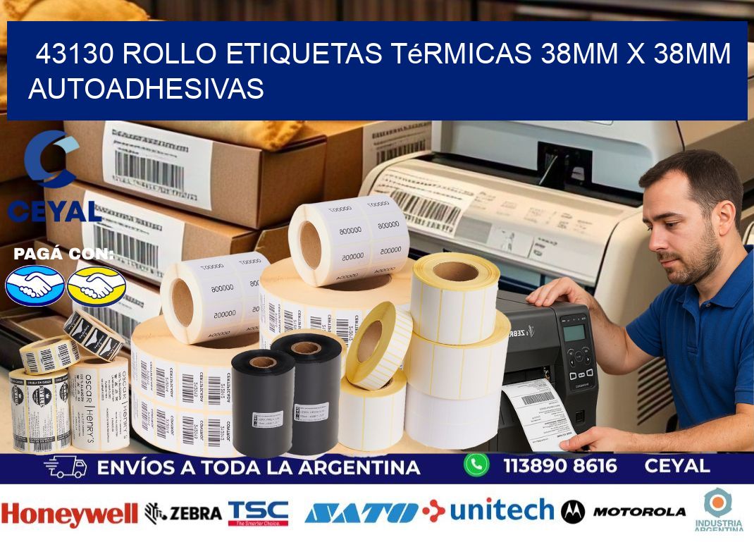43130 Rollo Etiquetas Térmicas 38mm X 38mm Autoadhesivas