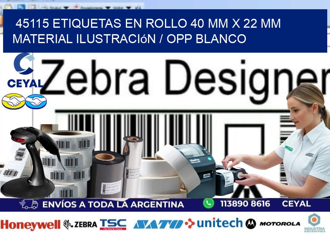 45115 Etiquetas en rollo 40 mm x 22 mm material Ilustración / OPP Blanco