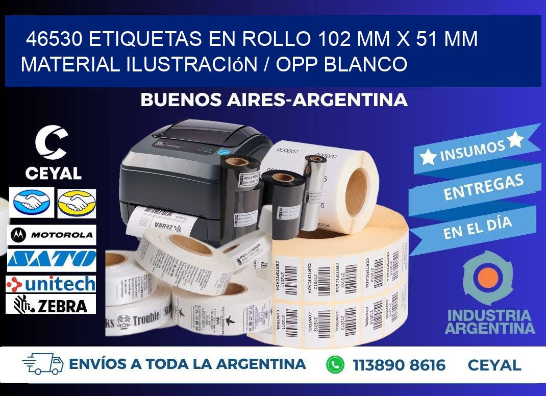 46530 Etiquetas en rollo 102 mm x 51 mm material Ilustración / OPP Blanco