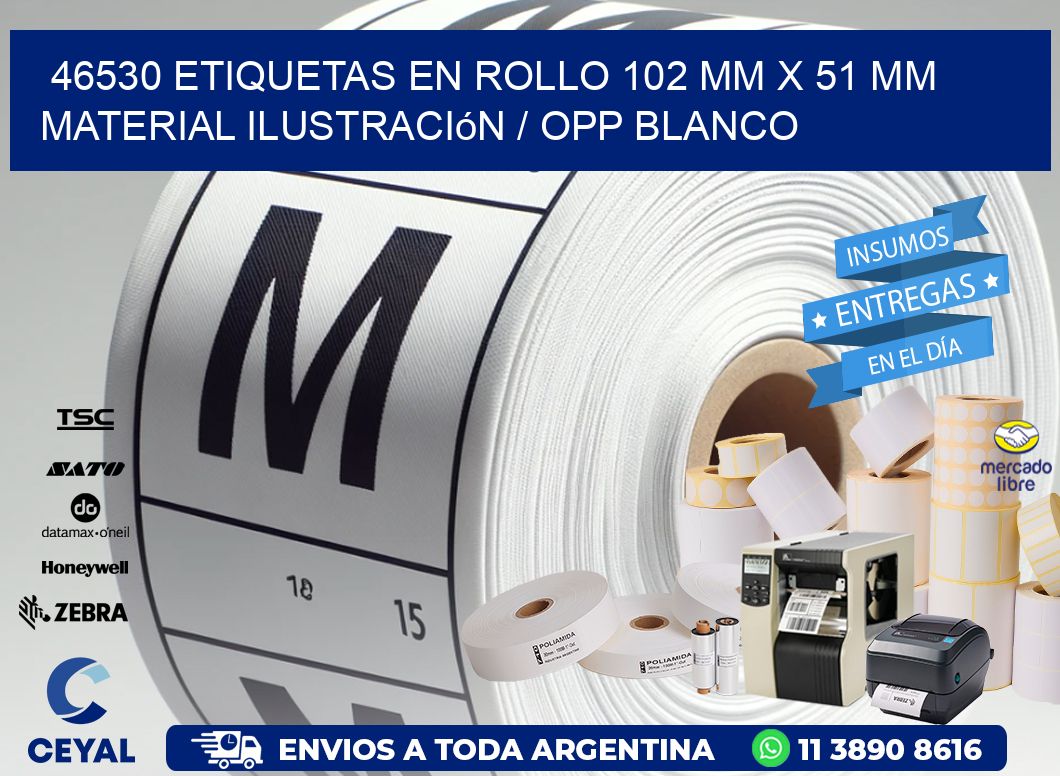 46530 Etiquetas en rollo 102 mm x 51 mm material Ilustración / OPP Blanco