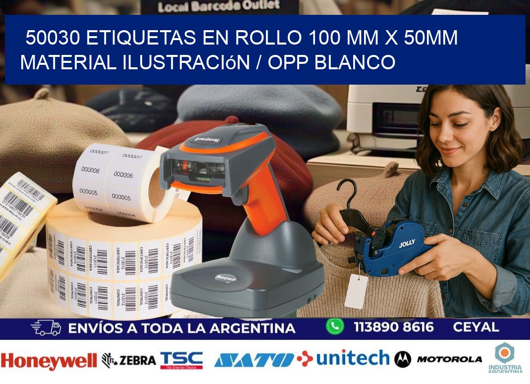50030 Etiquetas en rollo 100 mm x 50mm material Ilustración / OPP Blanco