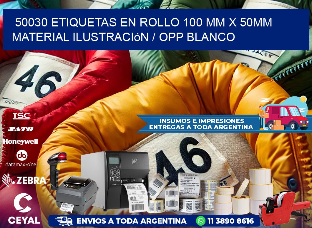 50030 Etiquetas en rollo 100 mm x 50mm material Ilustración / OPP Blanco