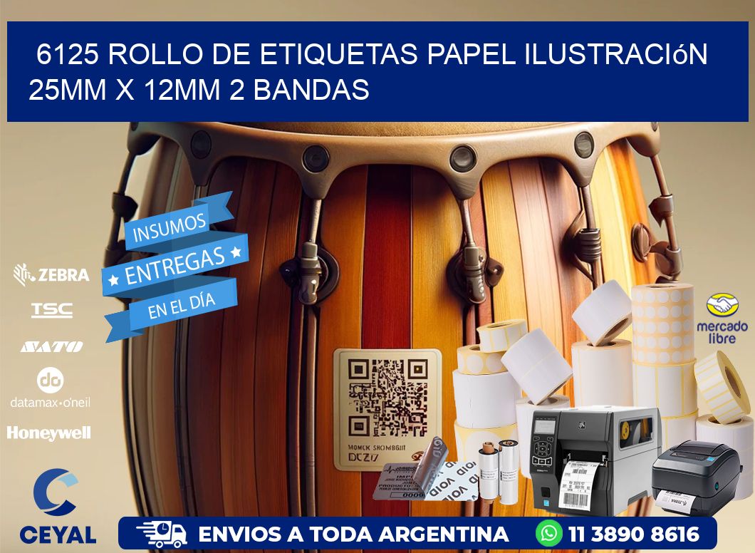 6125 Rollo de Etiquetas Papel Ilustración 25mm x 12mm 2 Bandas