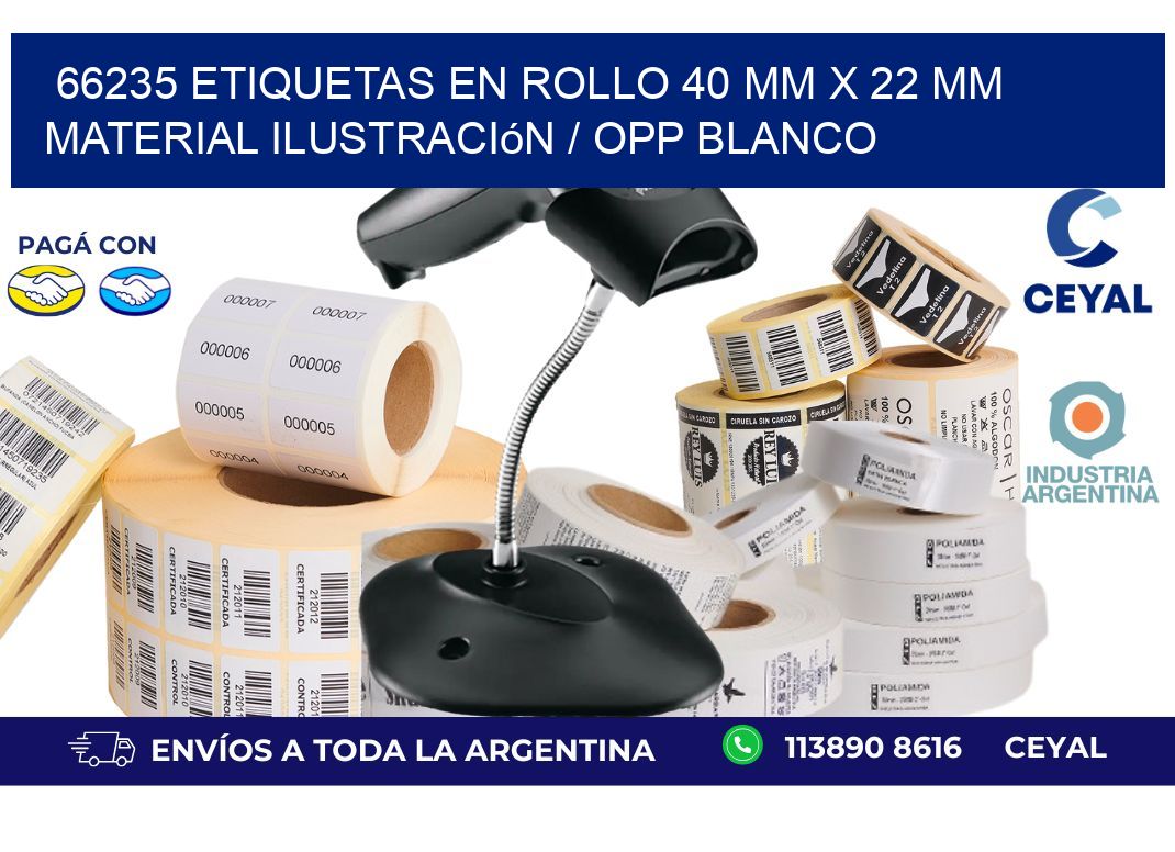 66235 Etiquetas en rollo 40 mm x 22 mm material Ilustración / OPP Blanco