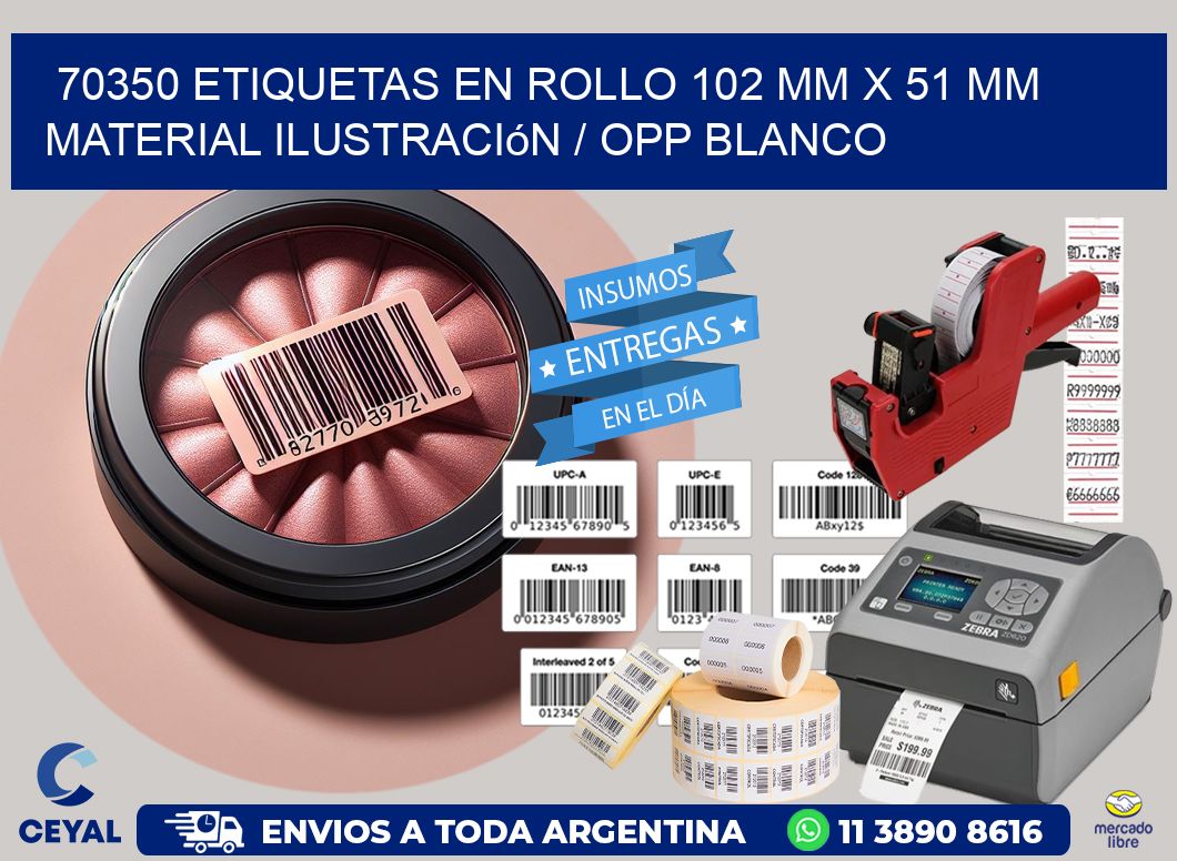 70350 Etiquetas en rollo 102 mm x 51 mm material Ilustración / OPP Blanco