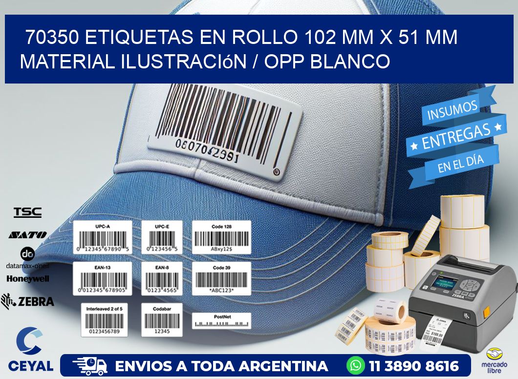70350 Etiquetas en rollo 102 mm x 51 mm material Ilustración / OPP Blanco