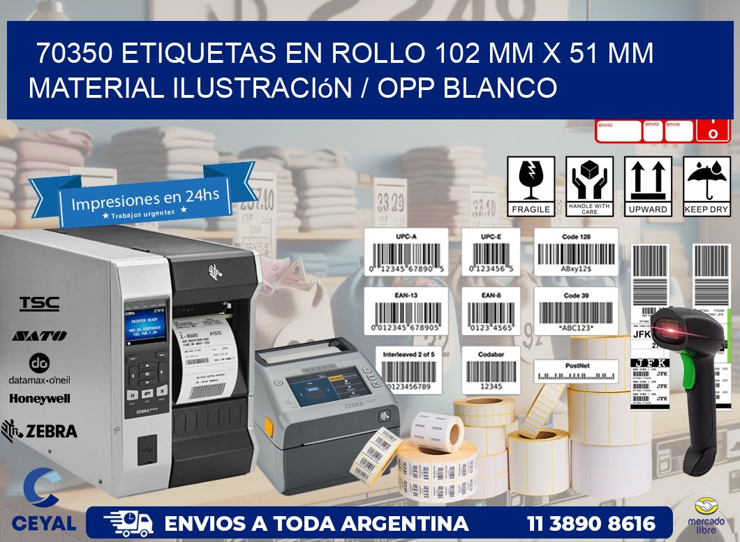 70350 Etiquetas en rollo 102 mm x 51 mm material Ilustración / OPP Blanco