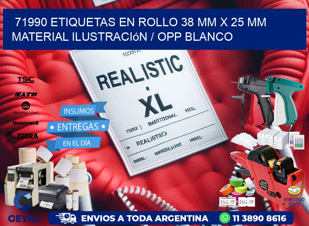 71990 Etiquetas en rollo 38 mm x 25 mm material Ilustración / OPP Blanco