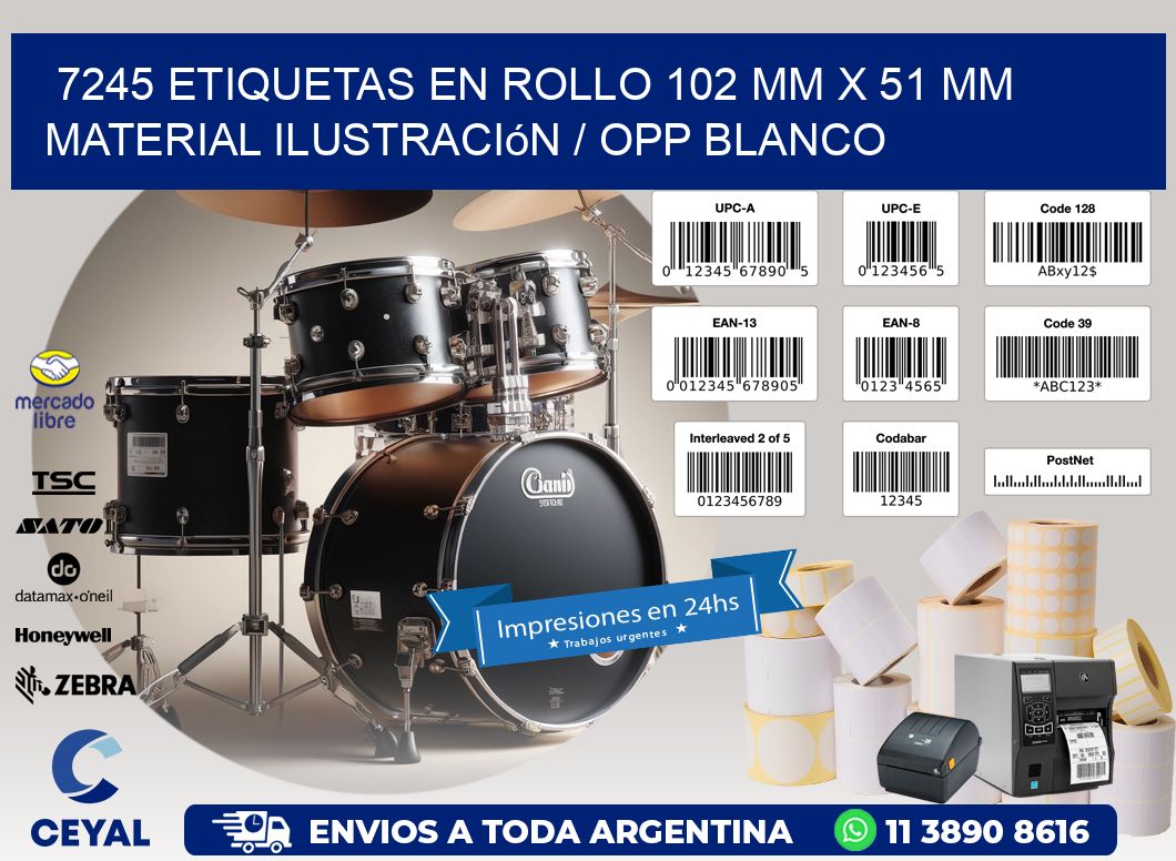 7245 Etiquetas en rollo 102 mm x 51 mm material Ilustración / OPP Blanco