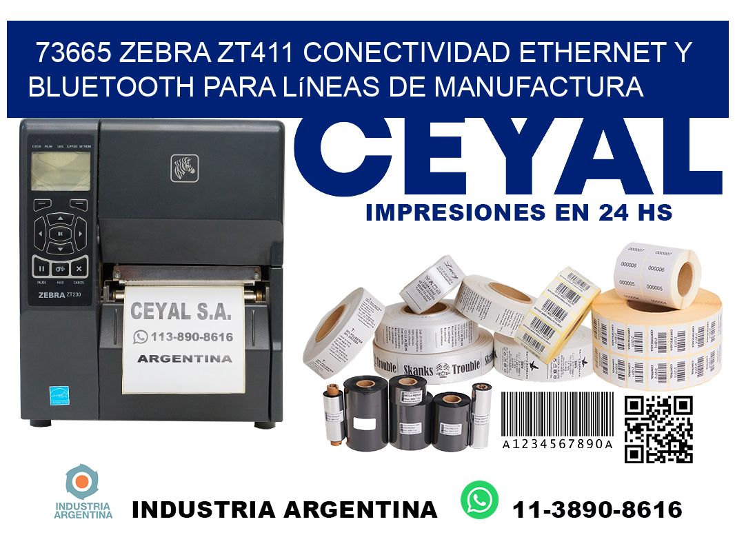 73665 Zebra ZT411 conectividad ethernet y Bluetooth para líneas de manufactura