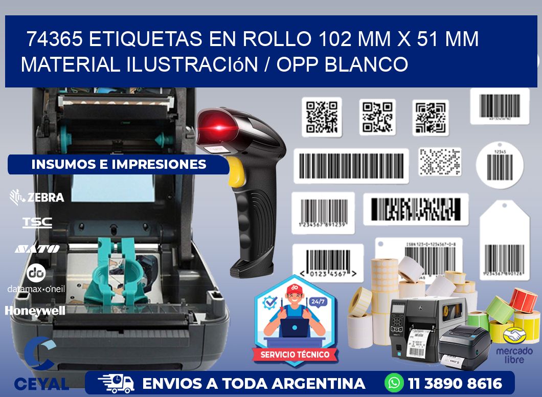 74365 Etiquetas en rollo 102 mm x 51 mm material Ilustración / OPP Blanco