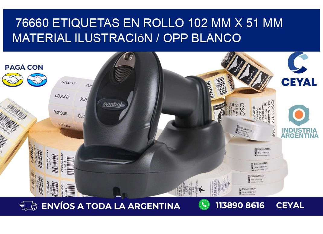 76660 Etiquetas en rollo 102 mm x 51 mm material Ilustración / OPP Blanco