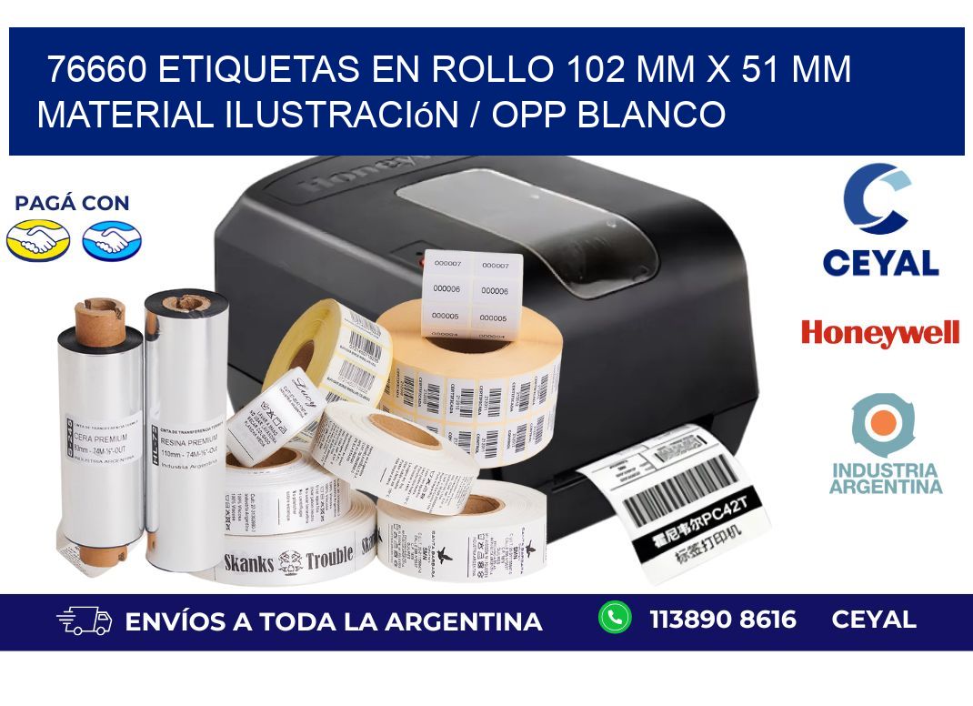76660 Etiquetas en rollo 102 mm x 51 mm material Ilustración / OPP Blanco