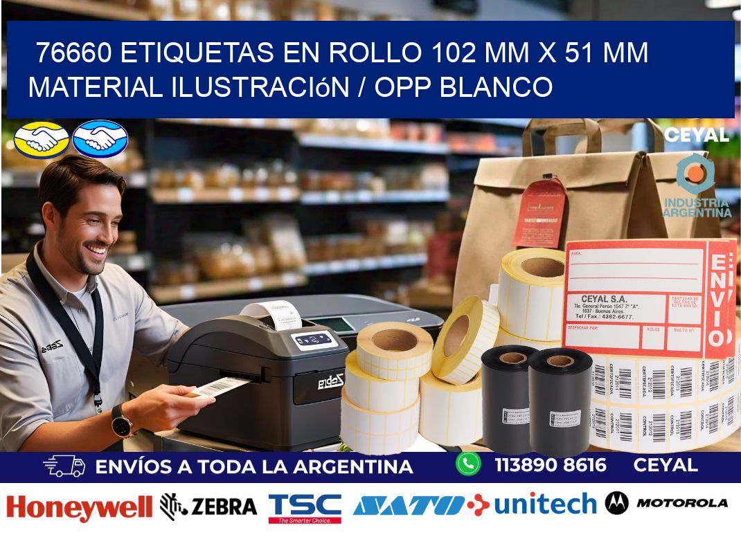 76660 Etiquetas en rollo 102 mm x 51 mm material Ilustración / OPP Blanco