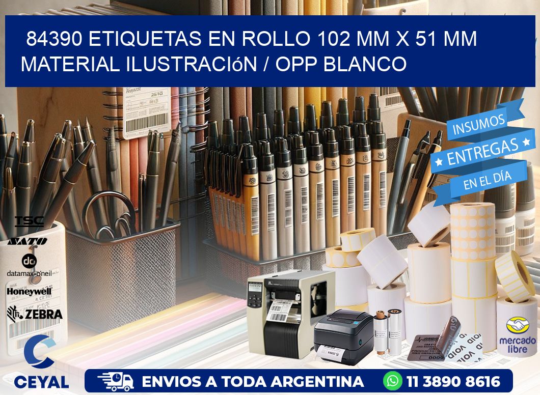 84390 Etiquetas en rollo 102 mm x 51 mm material Ilustración / OPP Blanco
