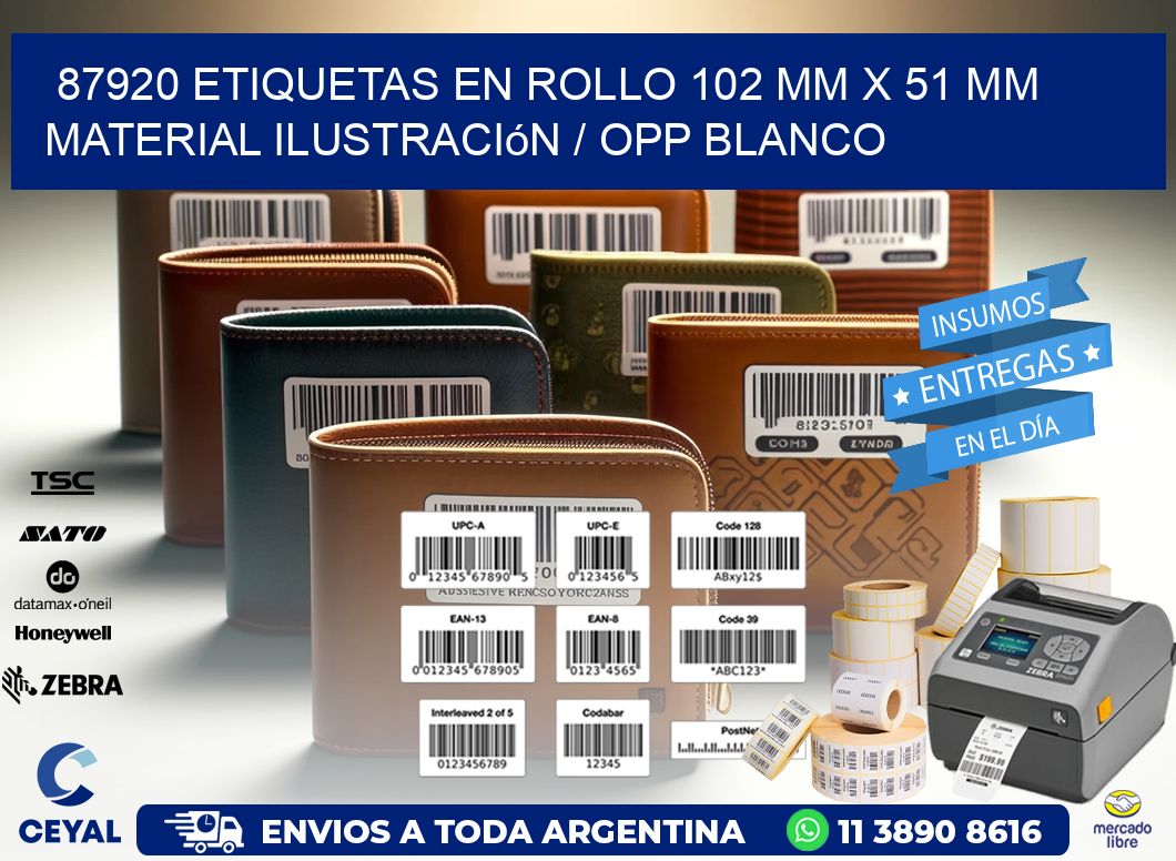 87920 Etiquetas en rollo 102 mm x 51 mm material Ilustración / OPP Blanco