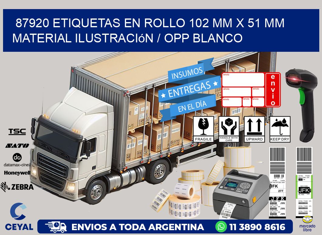 87920 Etiquetas en rollo 102 mm x 51 mm material Ilustración / OPP Blanco