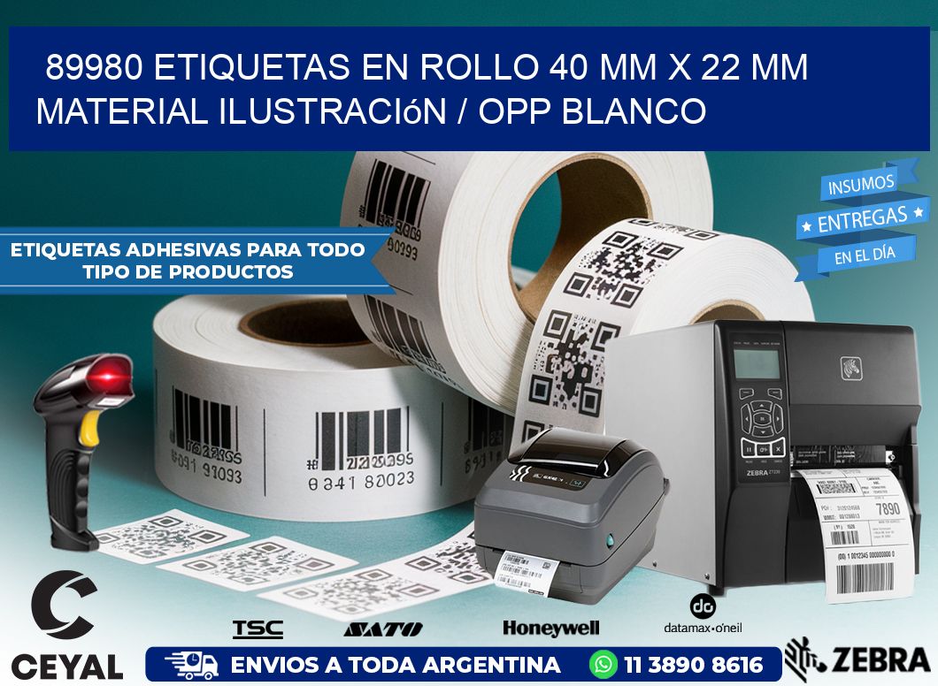 89980 Etiquetas en rollo 40 mm x 22 mm material Ilustración / OPP Blanco