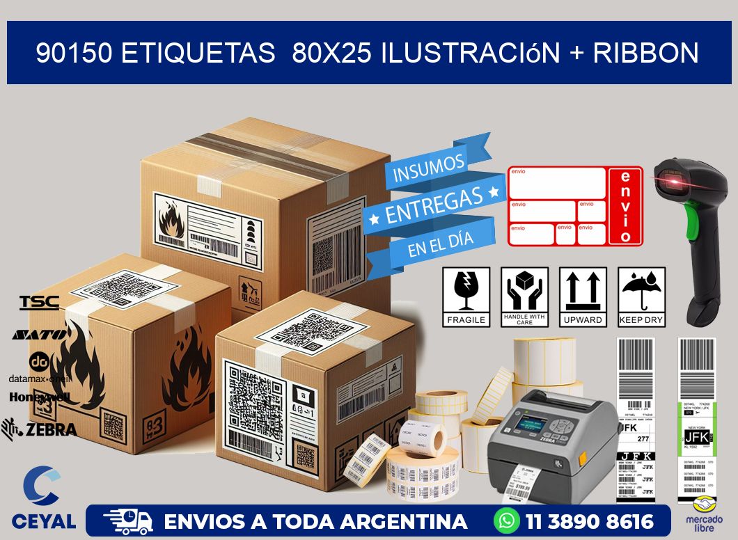 90150 etiquetas 80x25 ilustración + ribbon