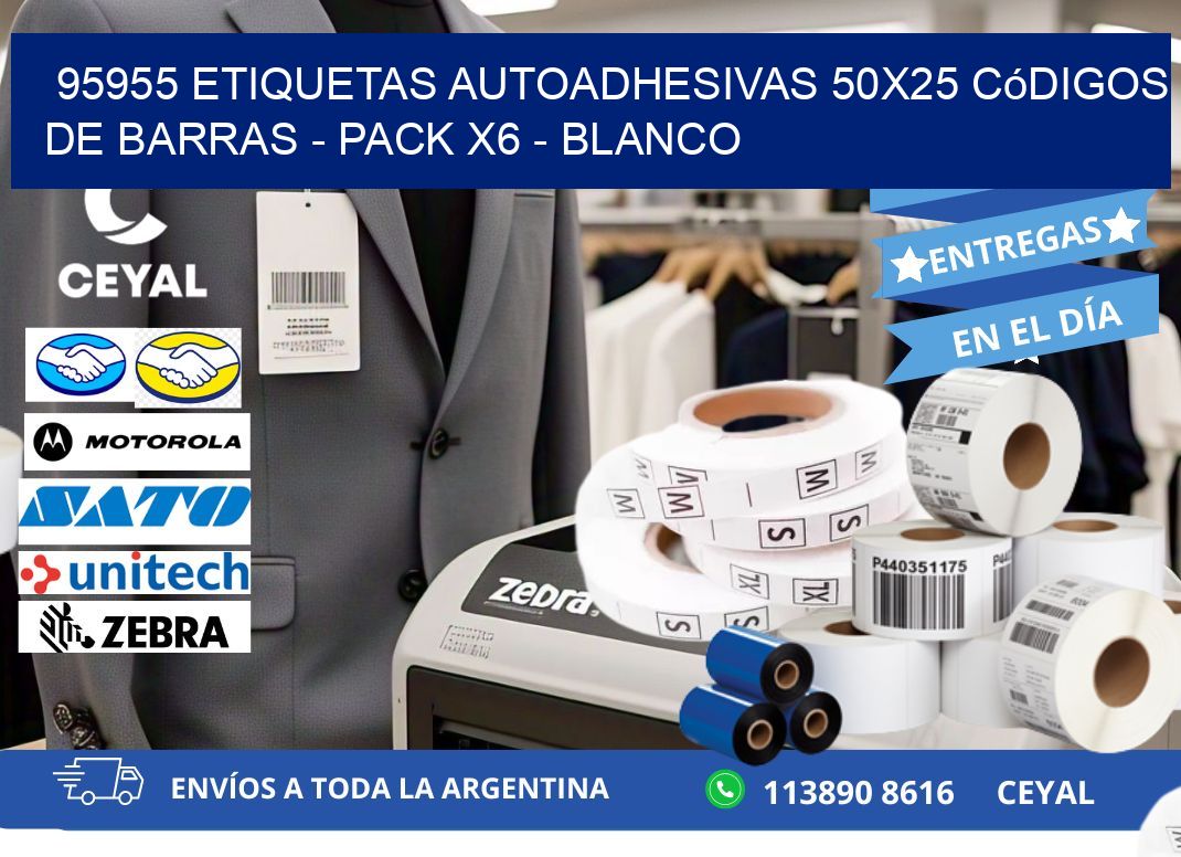 95955 Etiquetas Autoadhesivas 50x25 Códigos De Barras - Pack X6 - Blanco