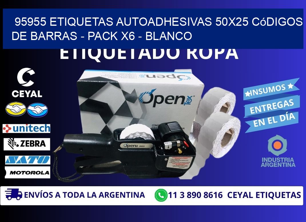 95955 Etiquetas Autoadhesivas 50x25 Códigos De Barras - Pack X6 - Blanco