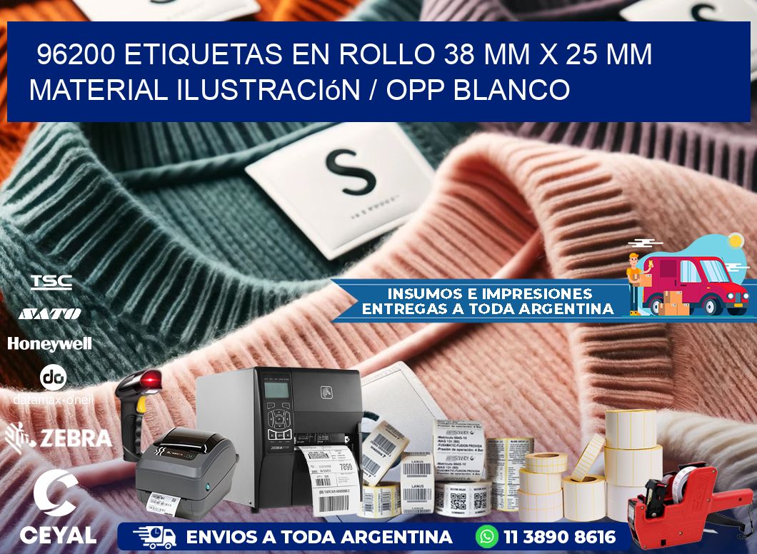 96200 Etiquetas en rollo 38 mm x 25 mm material Ilustración / OPP Blanco