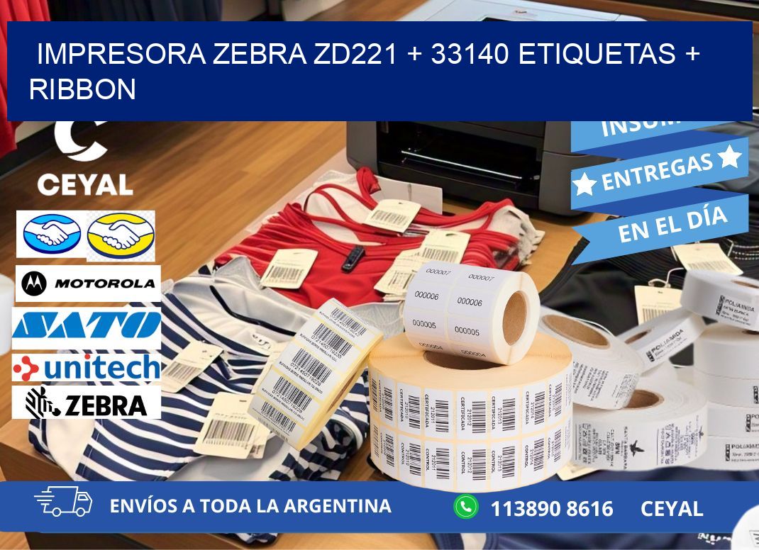 impresora zebra zd221 + 33140 etiquetas + ribbon