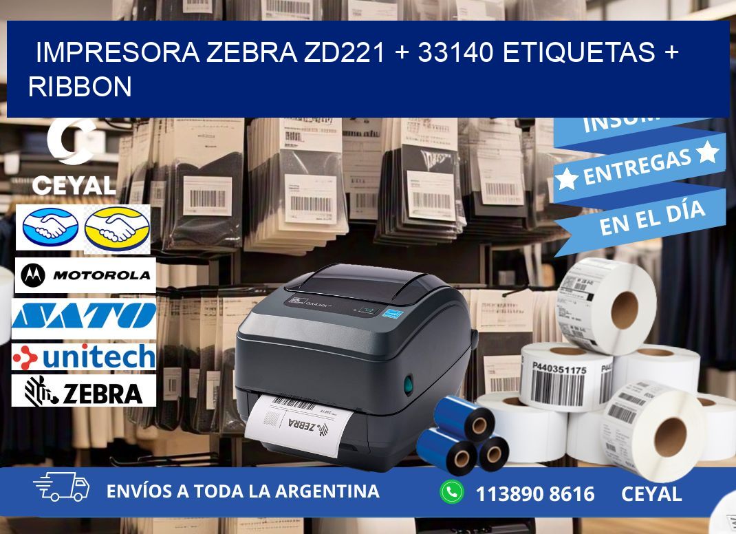 impresora zebra zd221 + 33140 etiquetas + ribbon
