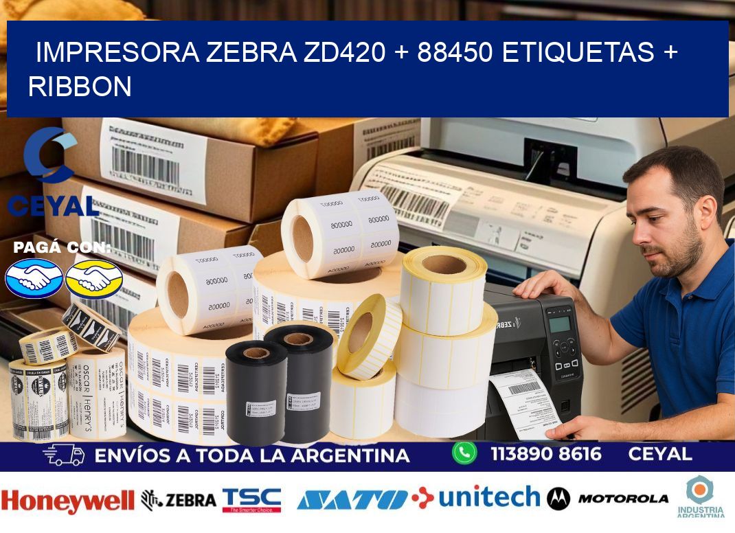 impresora zebra zd420 + 88450 etiquetas + ribbon