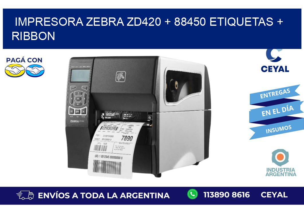 impresora zebra zd420 + 88450 etiquetas + ribbon
