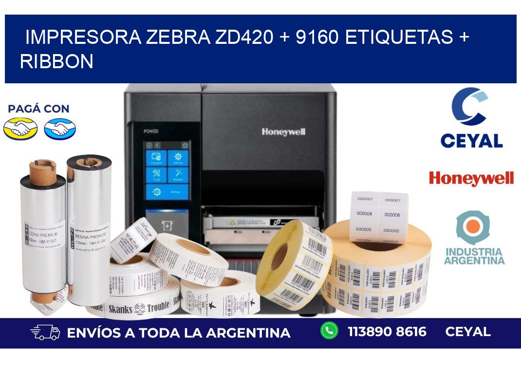 impresora zebra zd420 + 9160 etiquetas + ribbon