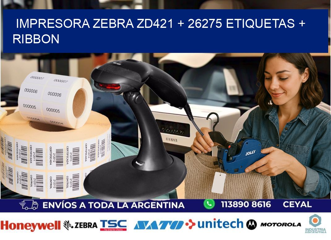 impresora zebra zd421 + 26275 etiquetas + ribbon