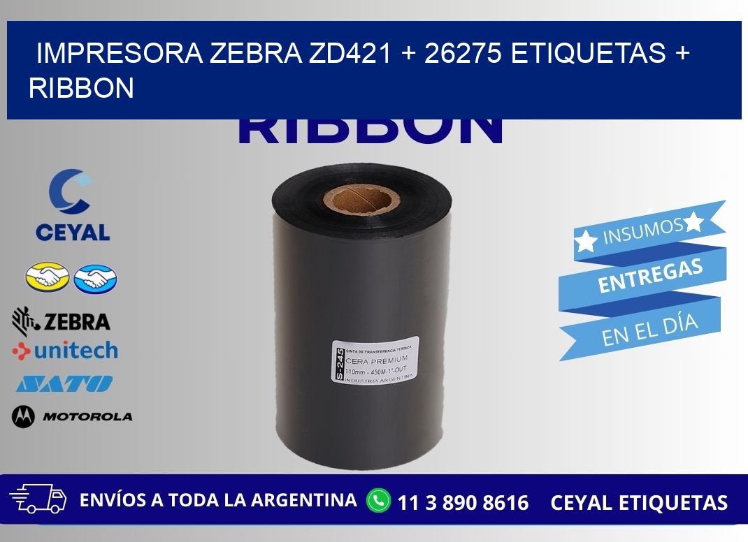 impresora zebra zd421 + 26275 etiquetas + ribbon