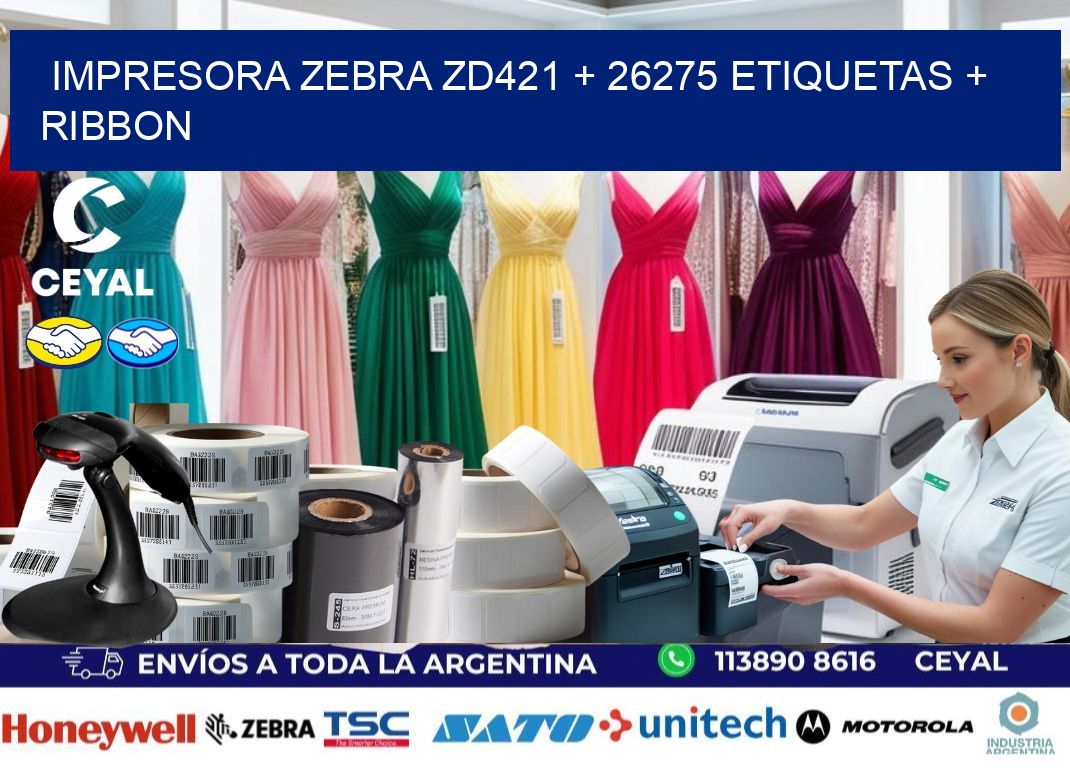 impresora zebra zd421 + 26275 etiquetas + ribbon