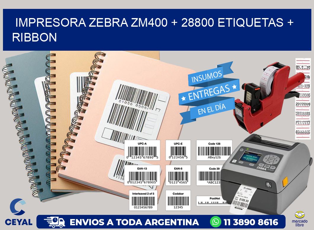 impresora zebra zm400 + 28800 etiquetas + ribbon