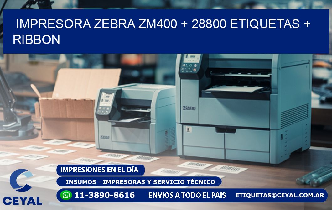 impresora zebra zm400 + 28800 etiquetas + ribbon