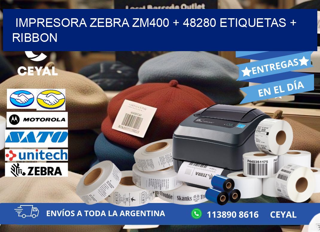 impresora zebra zm400 + 48280 etiquetas + ribbon