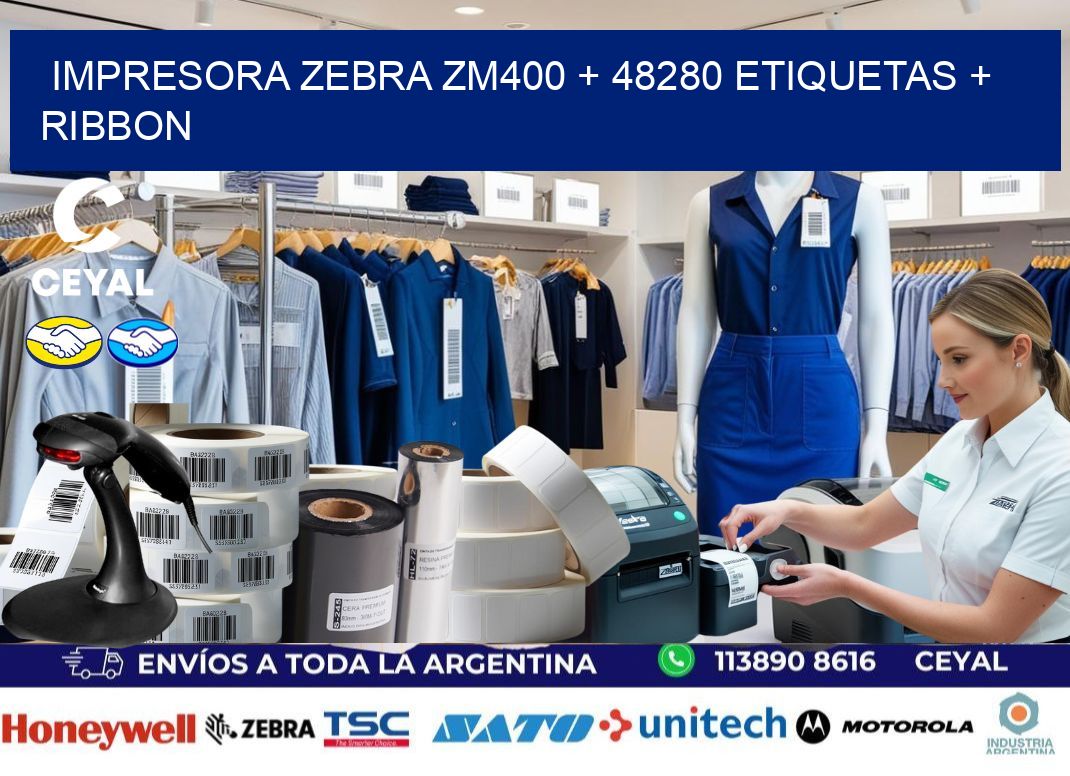 impresora zebra zm400 + 48280 etiquetas + ribbon
