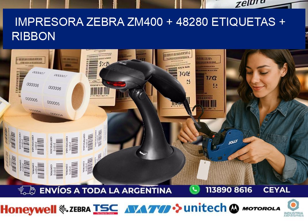 impresora zebra zm400 + 48280 etiquetas + ribbon