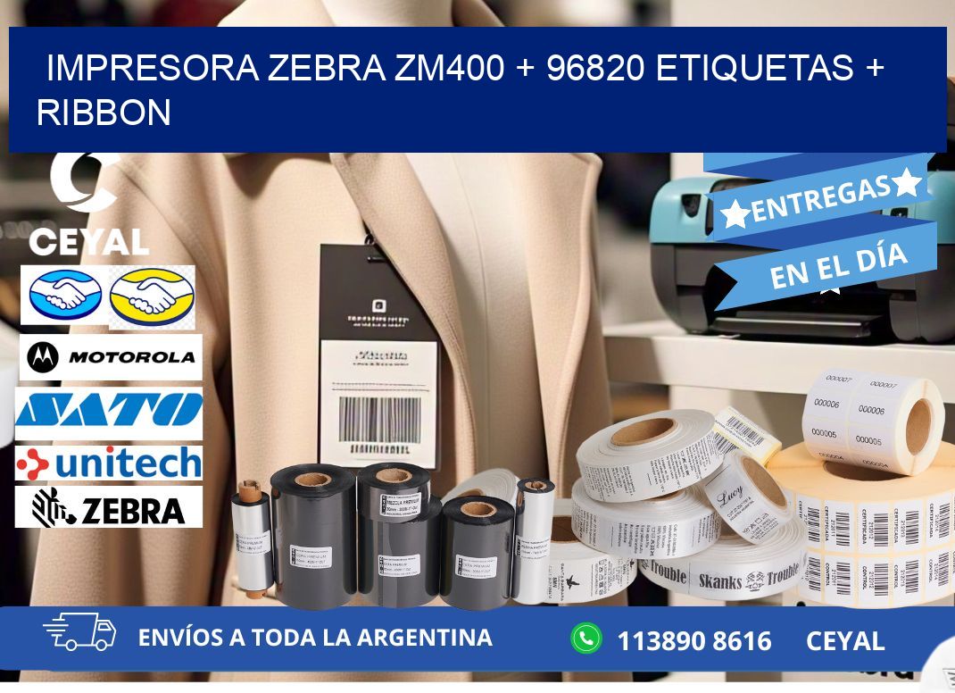 impresora zebra zm400 + 96820 etiquetas + ribbon