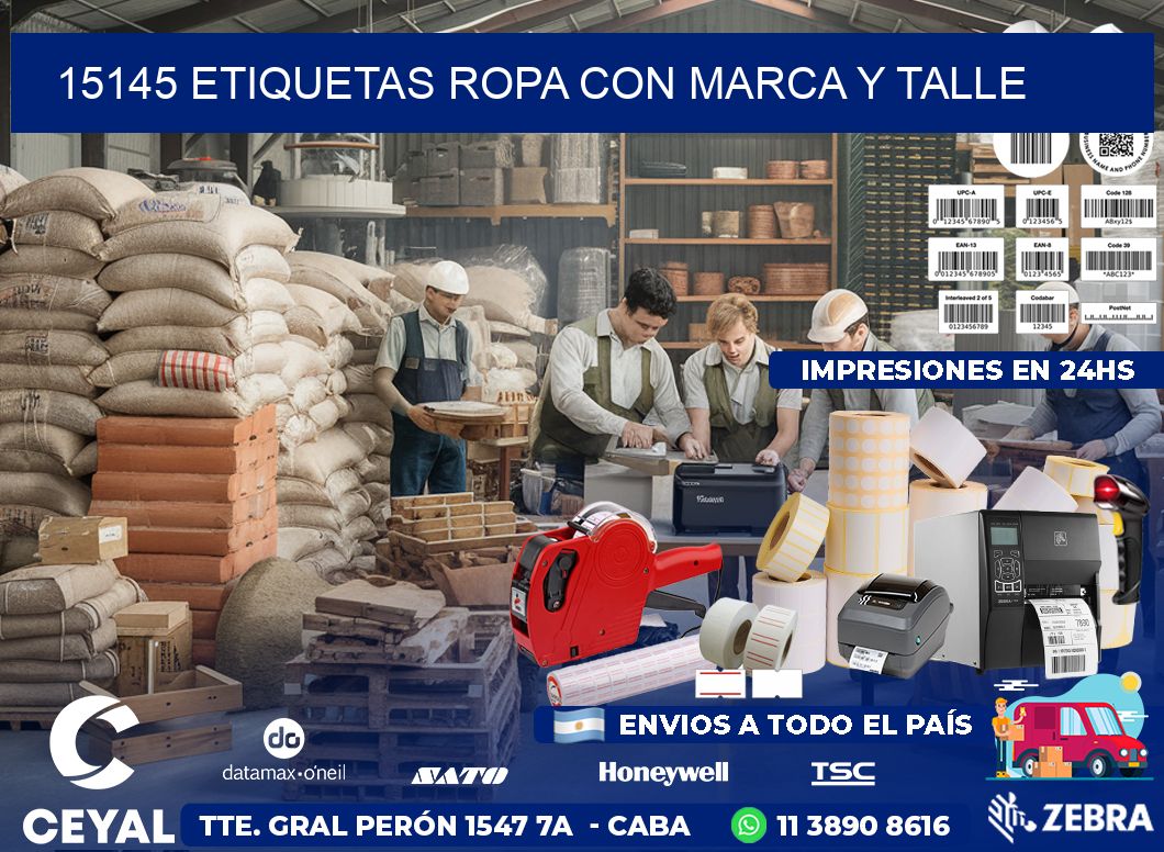 15145 Etiquetas ropa con marca y talle