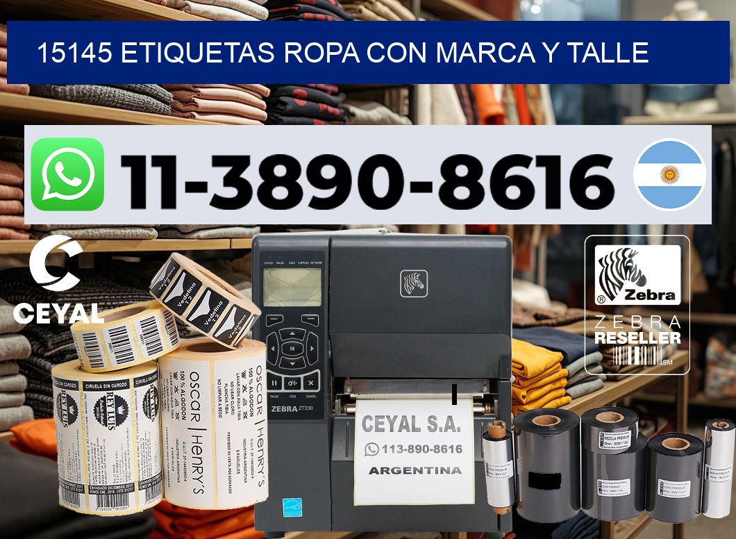 15145 Etiquetas ropa con marca y talle