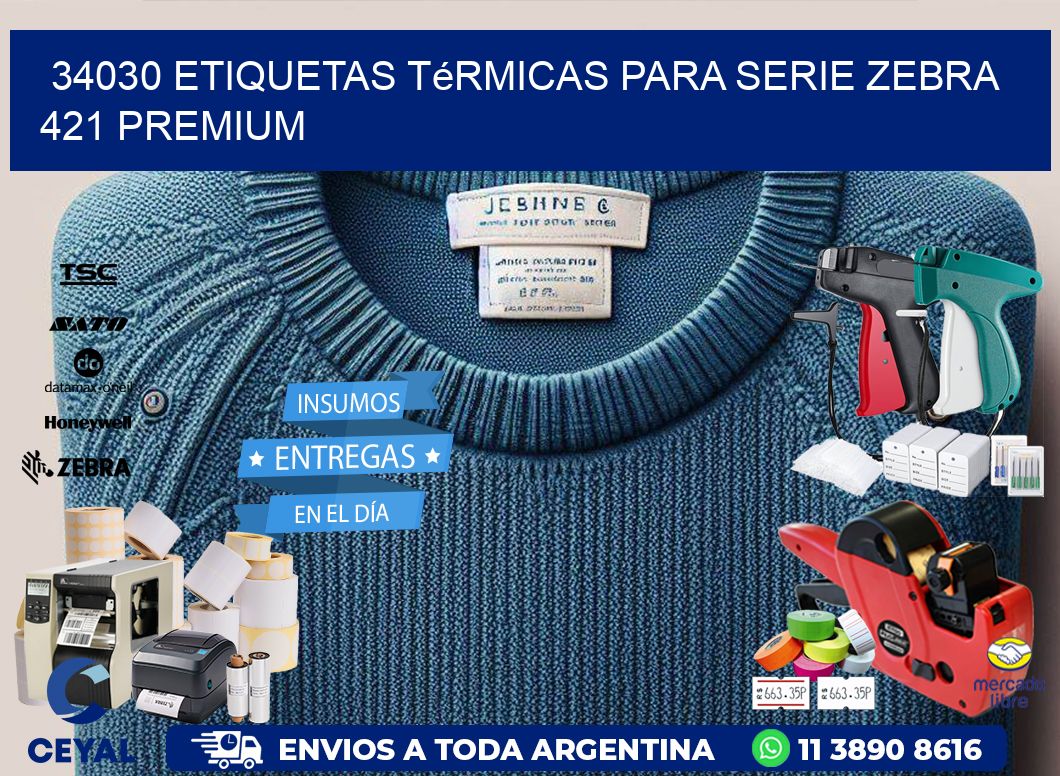 34030 etiquetas térmicas para serie zebra 421 premium