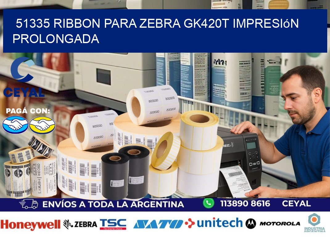 51335 ribbon para zebra gk420t impresión prolongada