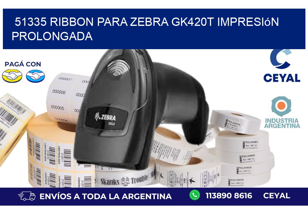 51335 ribbon para zebra gk420t impresión prolongada