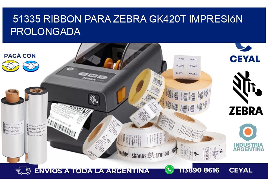 51335 ribbon para zebra gk420t impresión prolongada